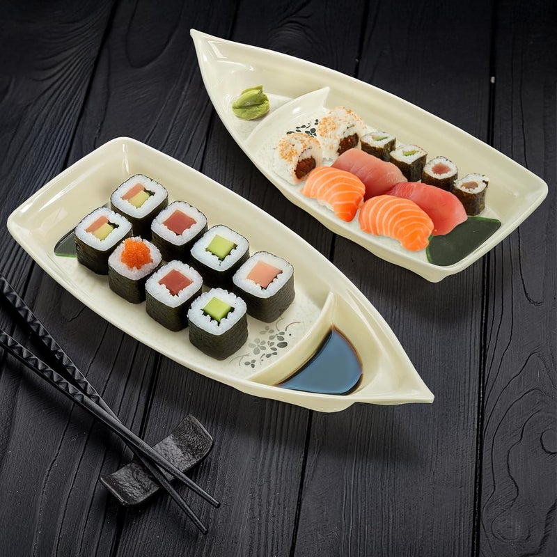 Hedume 2 Pack Sushi Boat Shape Plate, Sushi Sashimi Serving Tray, Nearly Unbreakable Melamine Plastic Plate, Top Dishwasher Safe, 12.9 x 5.7 Inch - Image 5
